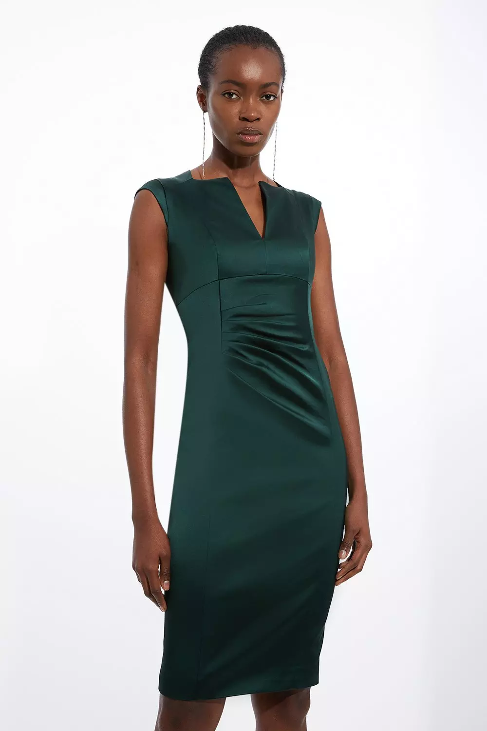 Petite Italian Satin Tailored Envelope Neck Pencil Midi Dress Karen Millen