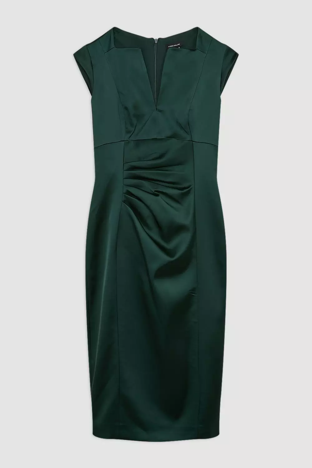 Italian Satin Tailored Envelope Neck Pencil Midi Dress | Karen Millen