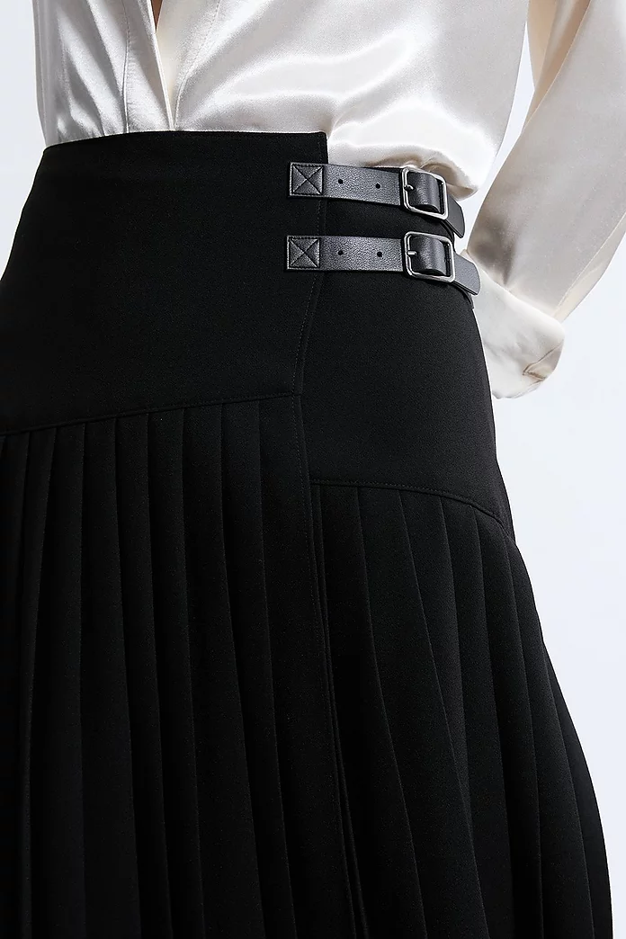 Tailored Crepe Pleated Buckle Detailed Maxi Skirt | Karen Millen Tailored Crepe Pleated Buckle Detailed Maxi Skirt | Karen Millen
