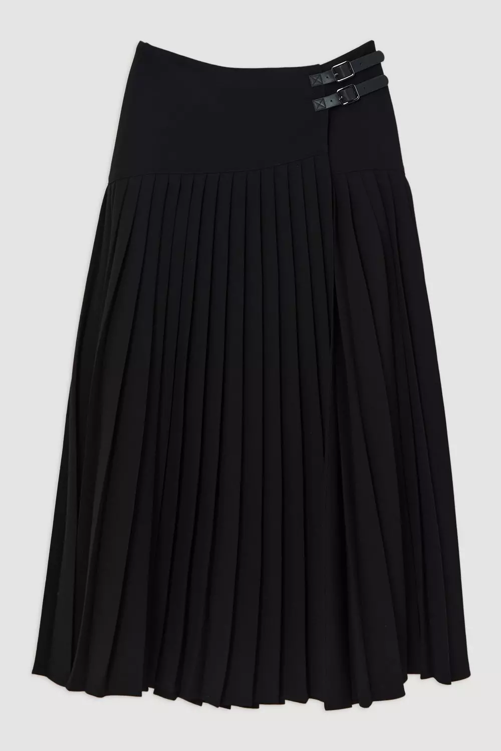 Black Tailored Crepe Pleated Buckle Detailed Maxi Skirt alternative image