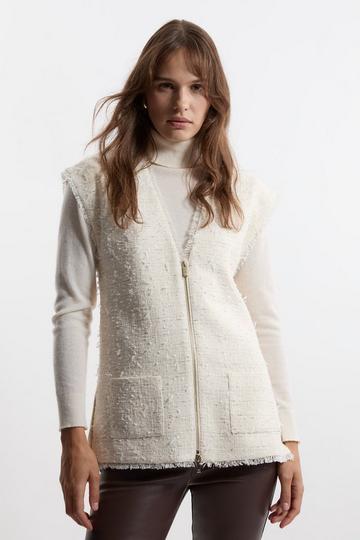 Metallic Boucle Sleeveless Tailored Jacket ivory