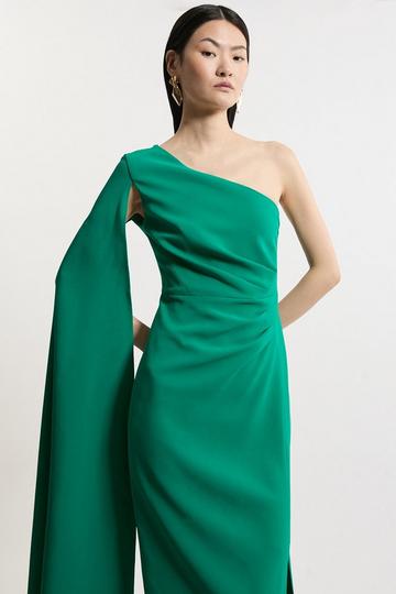 Petite Compact Stretch Viscose One Shoulder Cape Maxi Dress green