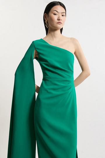 Compact Stretch Viscose One Shoulder Cape Maxi Dress green