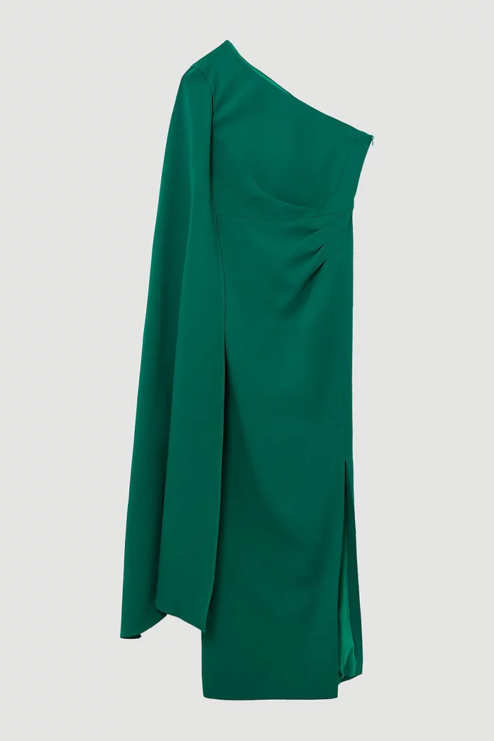 Compact Stretch Viscose One Shoulder Cape Maxi Dress | Karen Compact Stretch Viscose One Shoulder Cape Maxi Dress | Karen