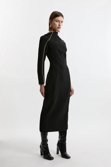 Black Soft Tailored Tipped Long Sleeve Maxi Dress