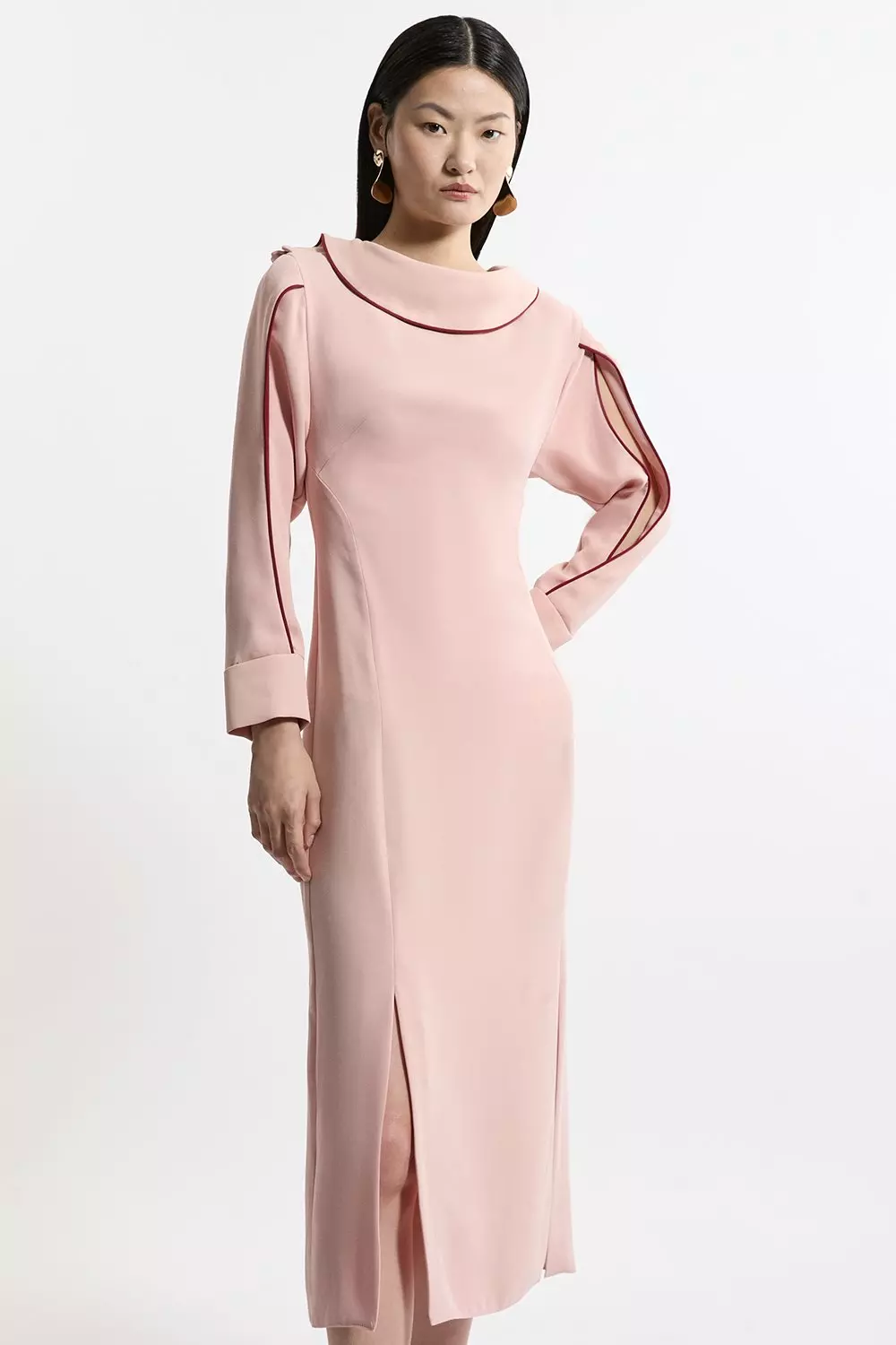 Rose Soft Tailored Tipping Cowl Detail Sleeved Midi Dress alternative image