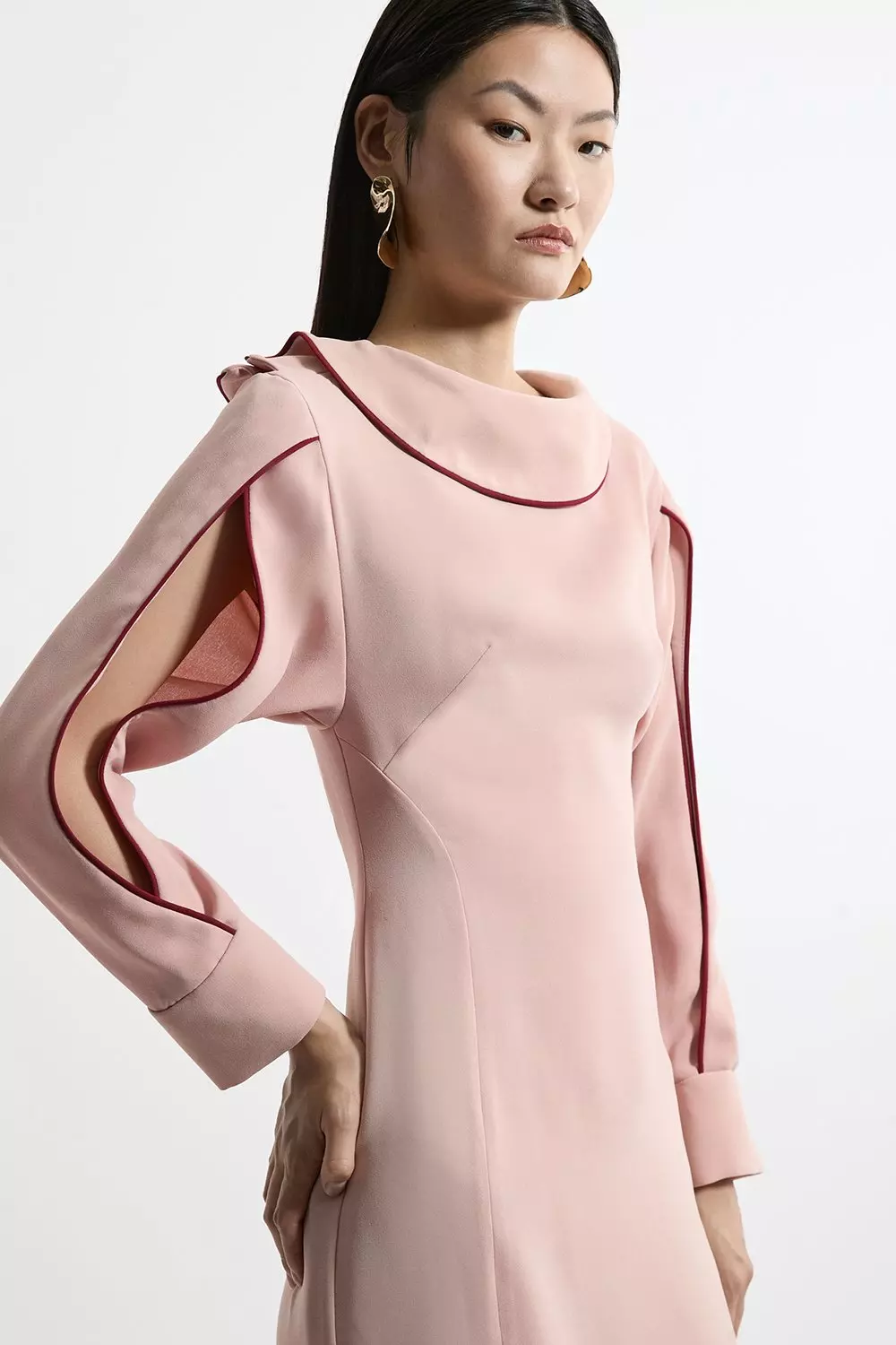 Rose Soft Tailored Tipping Cowl Detail Sleeved Midi Dress alternative image