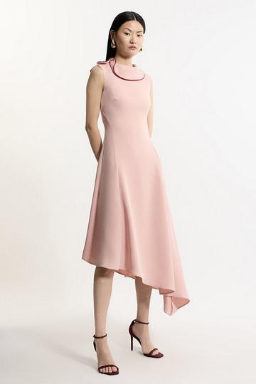 Soft Tailored Tipped Fluid Asymmetric Hem Midi Dress rose