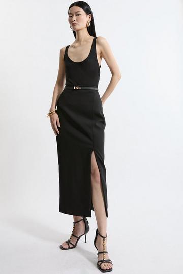 Black Petite Tailored Midaxi Skirt