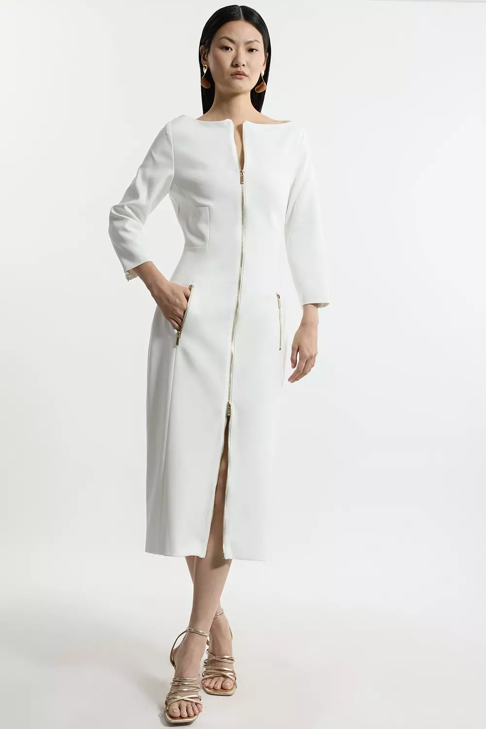 KAREN MILLEN マキシドレス ノースリーブ 無地 プランジネック 日本未入荷☆Karen Millen ノースリーブマキシワンピース