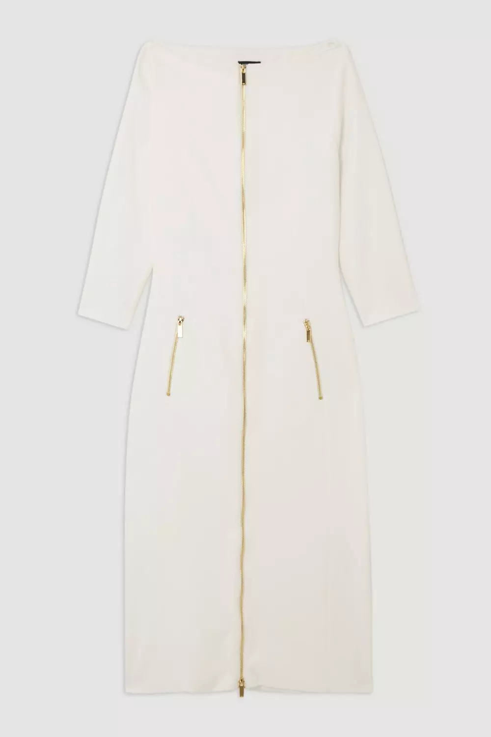 Compact Stretch Tailored Long Sleeve Zip Through Maxi Dress