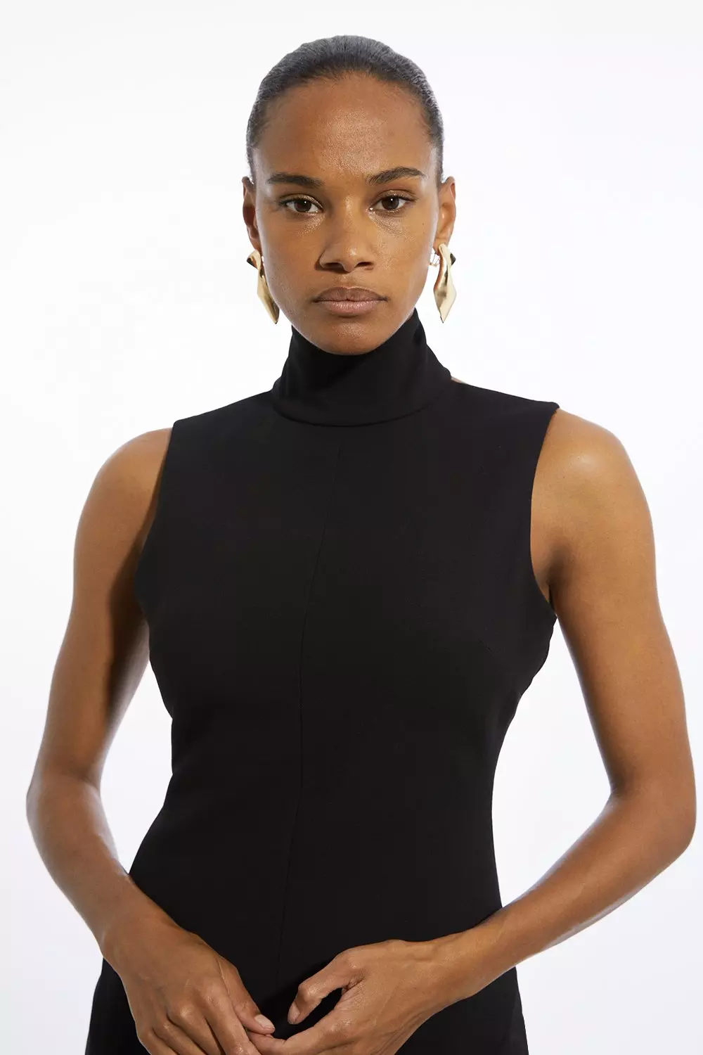 【KAREN MILLEN】スリンキー ニット スクープネック マキシ Compact Stretch High Neck Seamed Midi Dress | Karen Millen
