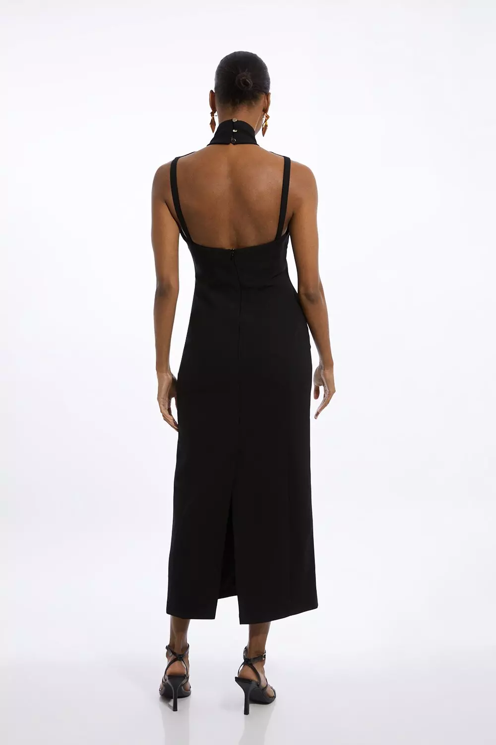 Compact Stretch High Neck Seamed Midi Dress | Karen Millen
