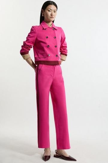 Pink Compact Stretch Tailored High Waisted Slim Leg Trousers