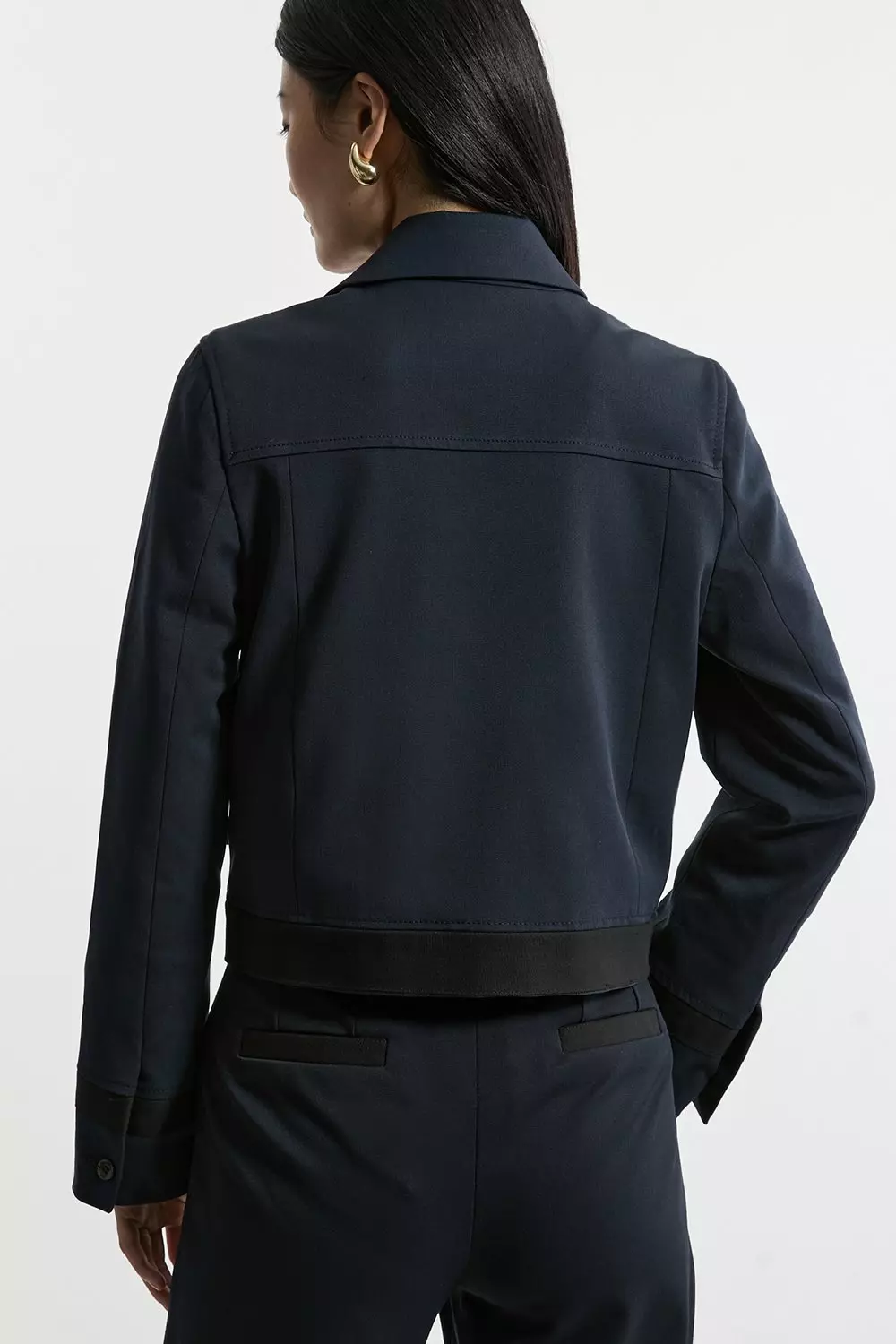 Compact Stretch Collared Double Breasted Grosgrain Blazer Jacket Karen Millen