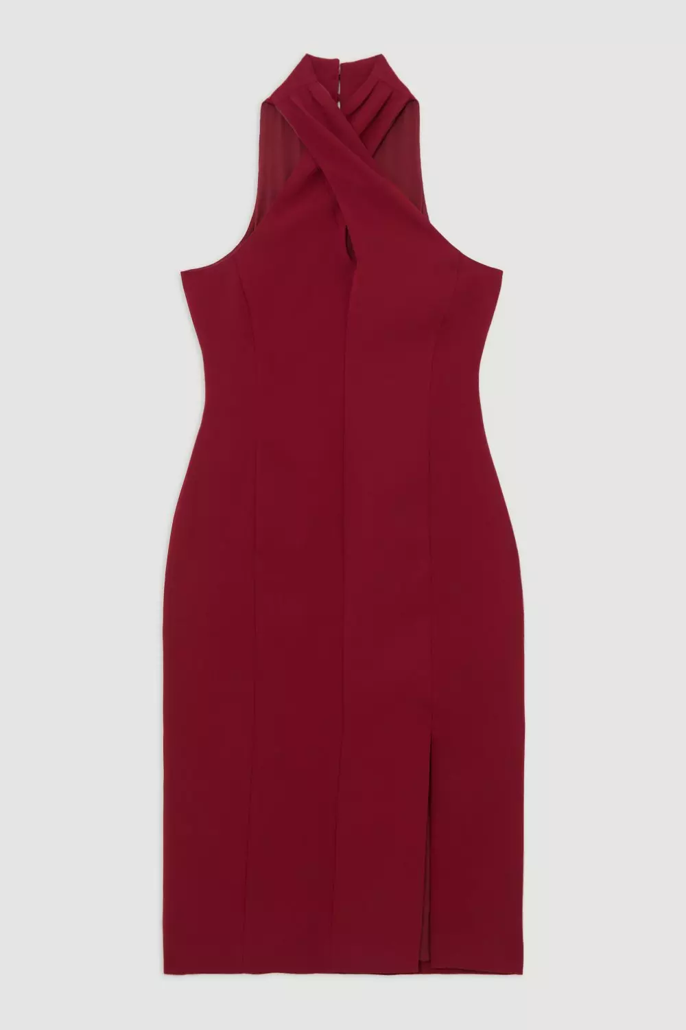 Merlot Soft Tailored Color Block Tailored Halter Neck Midi Dress alternative image