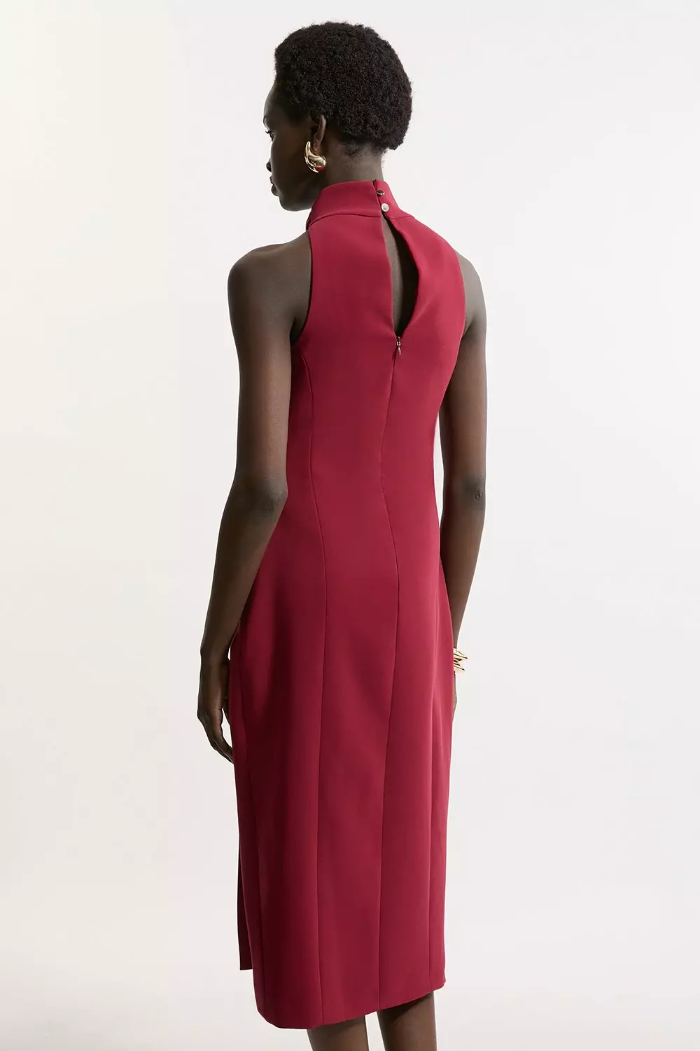 Merlot Soft Tailored Color Block Tailored Halter Neck Midi Dress alternative image