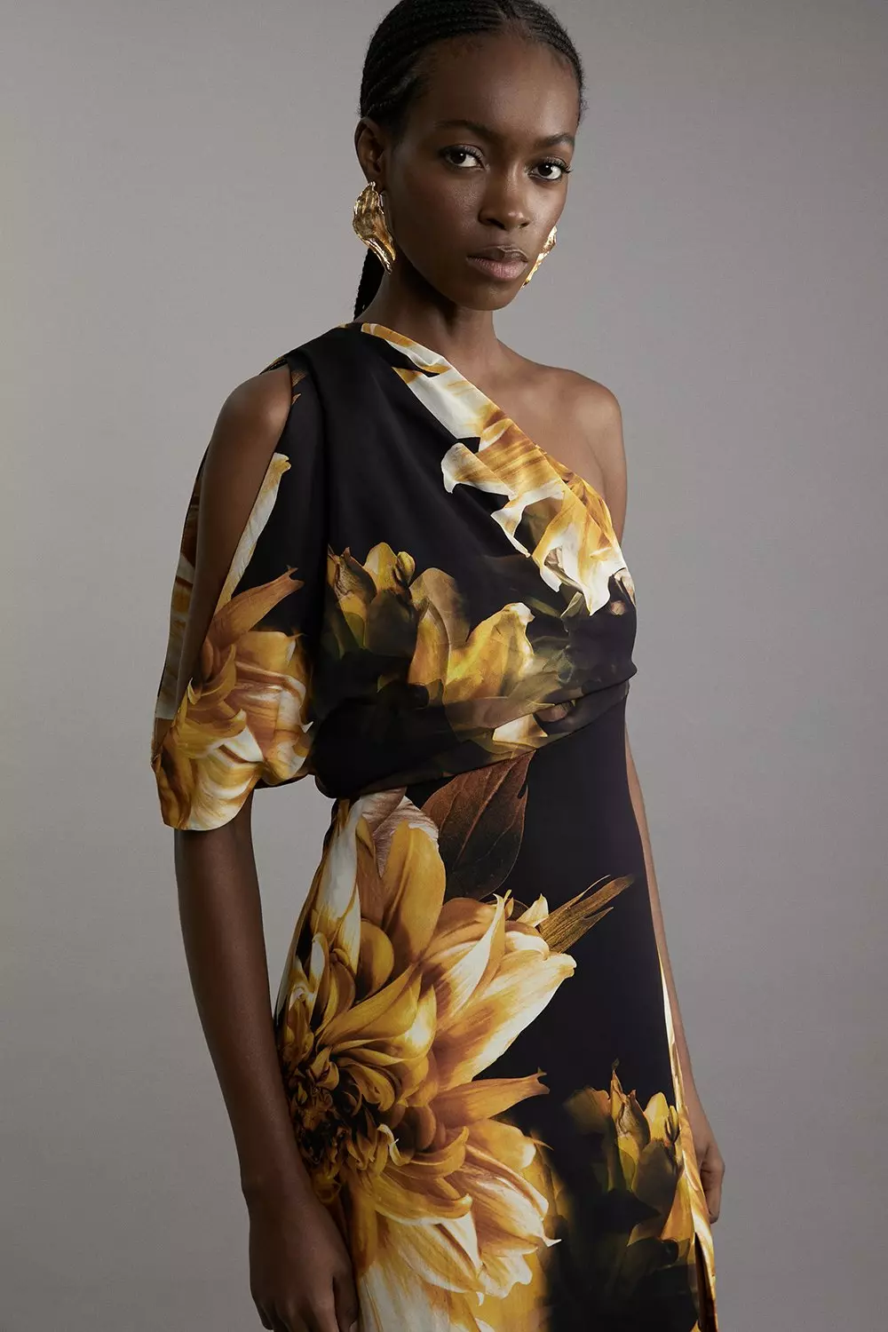 ★Karen Millen エッセンシャルウエストタブ 魅惑的ワンピ★ Compact Stretch Viscose Printed Photographic Floral One