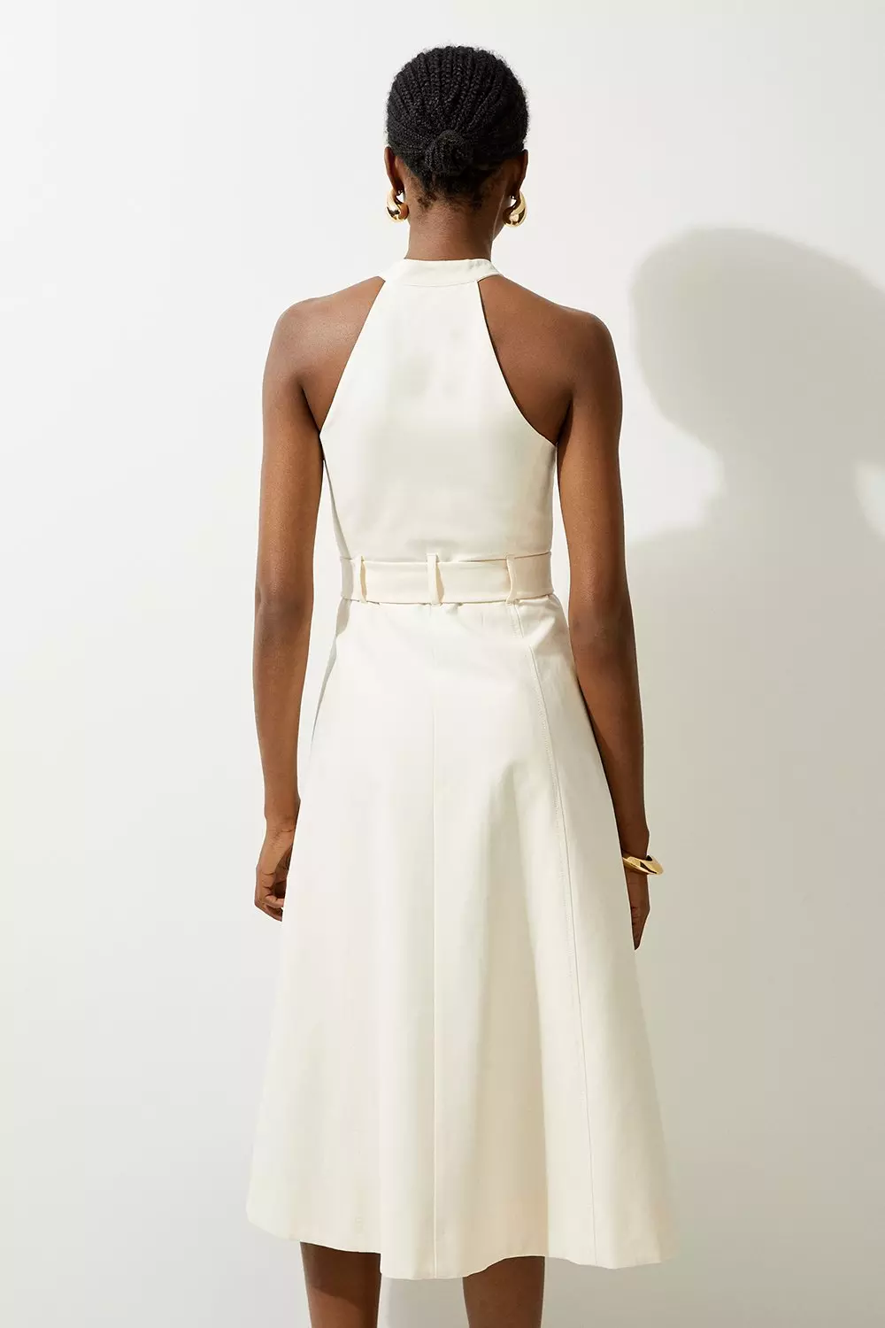【KAREN MILLEN】コントラストリネンプランジネックマキシドレス Premium Linen V Neck Wrap Detail Woven Midi Dress | Karen Millen