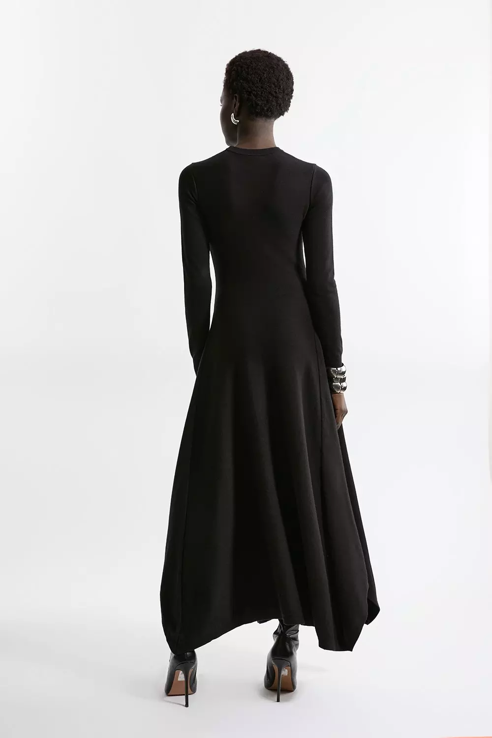 BLACK CRANE authentic Wool Tiered Long Sleeve Maxi Dress in Black Size XS