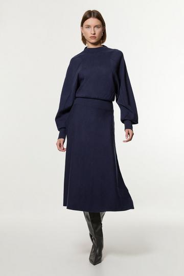 Wool Look Rounded Sleeve Knit Midaxi Dress navy