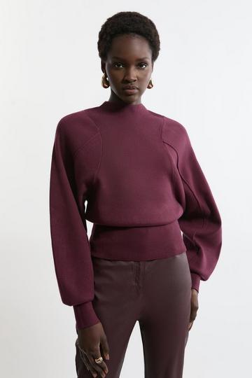 Wool Look Rounded Sleeve Knit Top burgundy