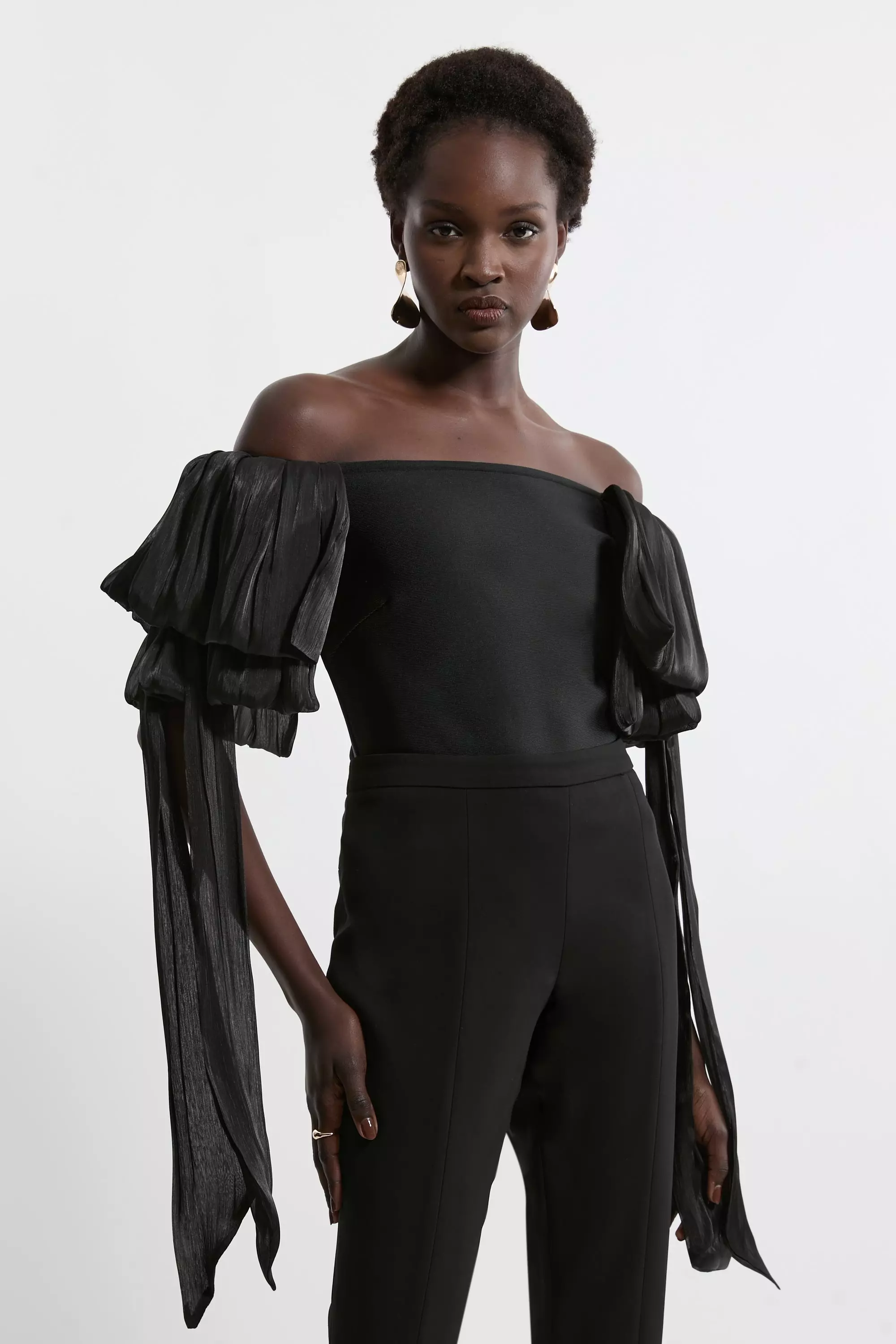 【Karen Millen】フィギュア フォーム バンデージ ニット トップ bkk21090_black_xl?$