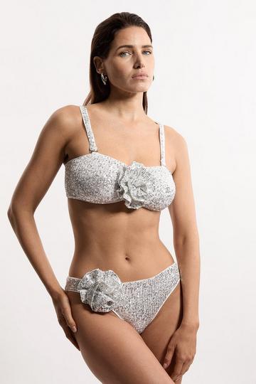 Silver Sequin Cut Out Rosette Bikini Top