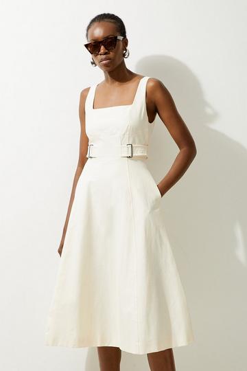 Tailored Utility Detailed Strappy Midi Dress ivory