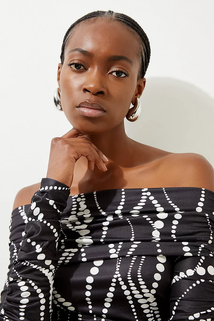 Abstract Spot Jersey Crepe Off The Shoulder Bodysuit | Karen Abstract Spot Jersey Crepe Off The Shoulder Bodysuit | Karen