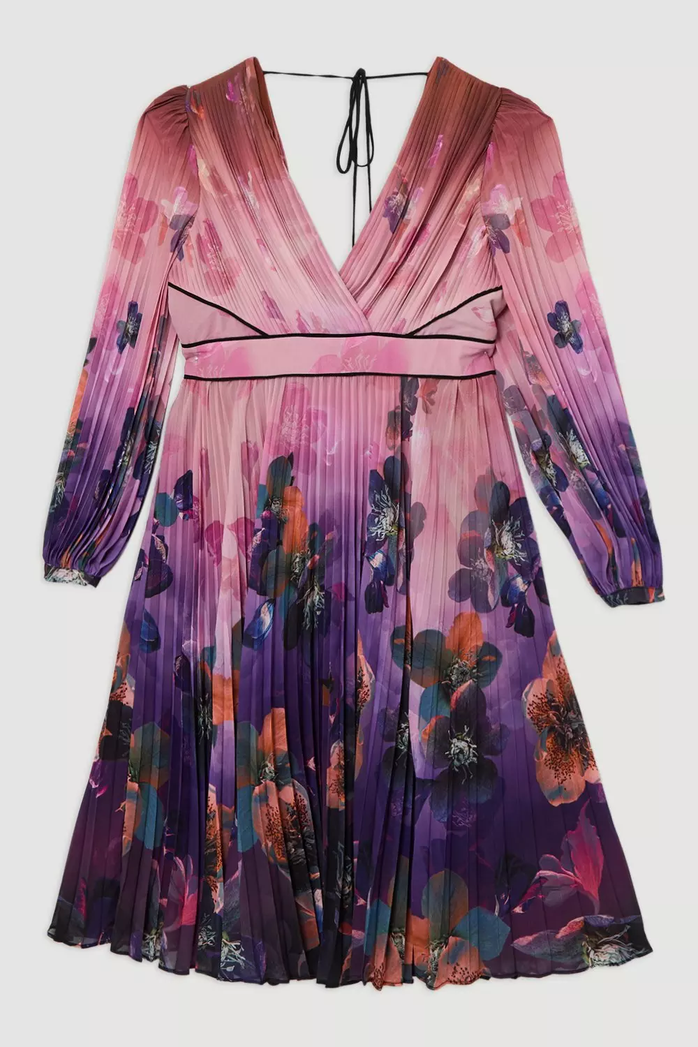 Plus Size Ombre Floral Soft Pleated Long Sleeve Maxi Dress