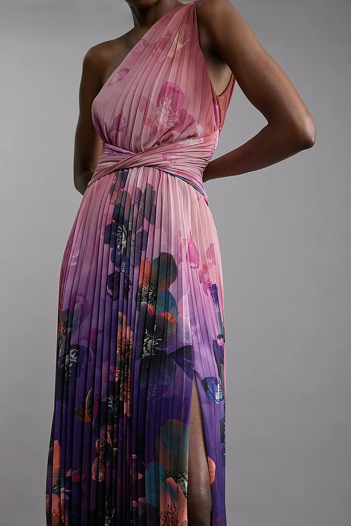 Petite Ombre Floral Soft Pleated One Shoulder Maxi Dress Petite Ombre Floral Soft Pleated One Shoulder Maxi Dress