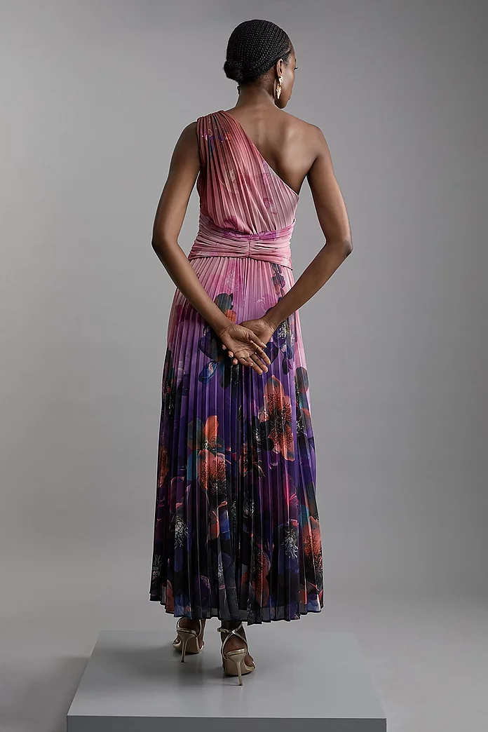 Petite Ombre Floral Soft Pleated One Shoulder Maxi Dress Petite Ombre Floral Soft Pleated One Shoulder Maxi Dress