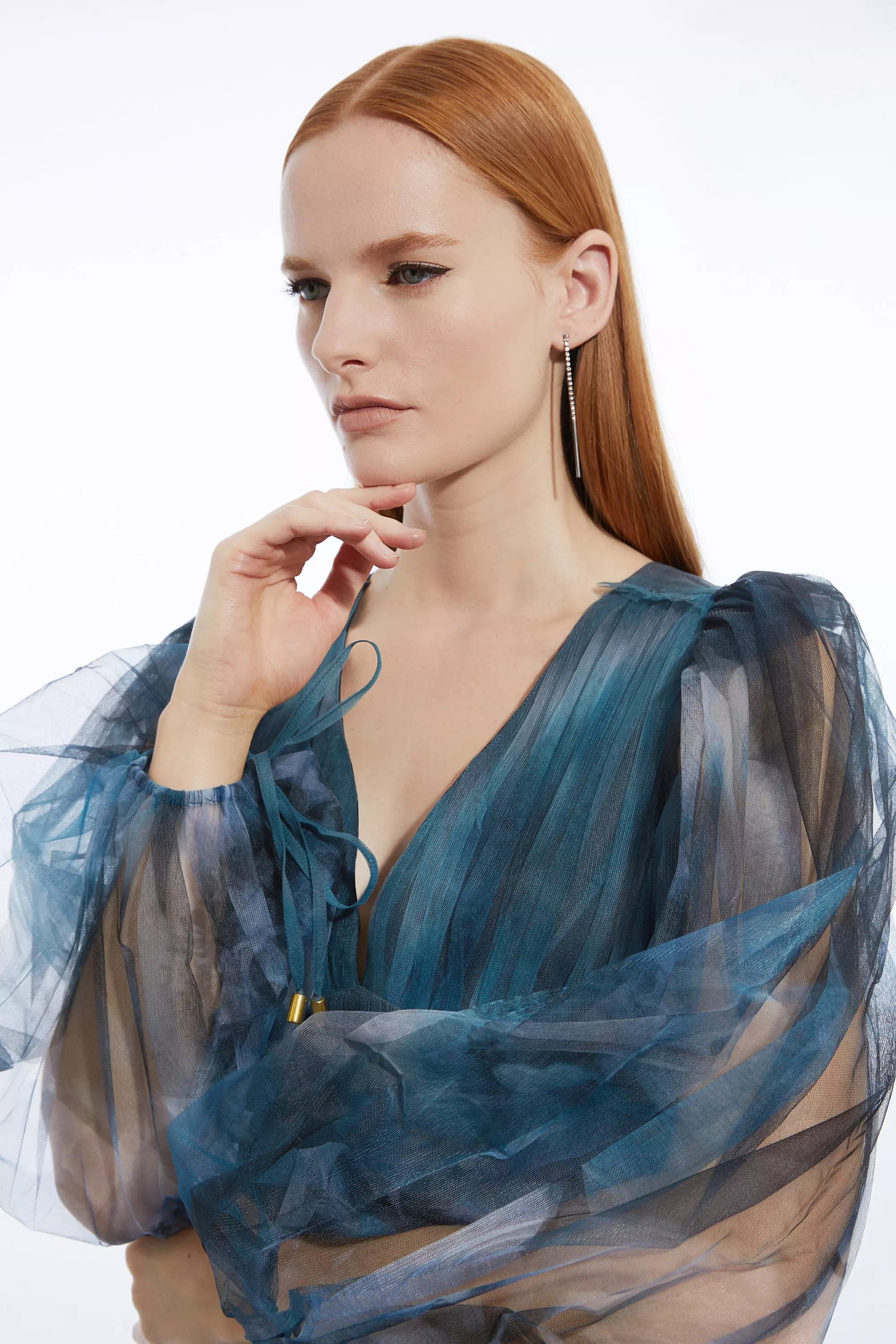 Blurred Floral Tulle Plunge Maxi Dress | Karen Millen