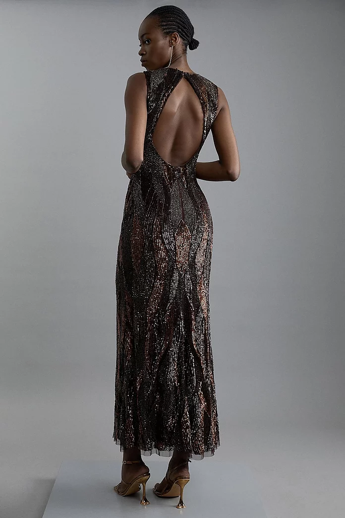 Petite Embellished Plunge Beaded Woven Maxi Dress | Karen Millen Petite Embellished Plunge Beaded Woven Maxi Dress | Karen Millen