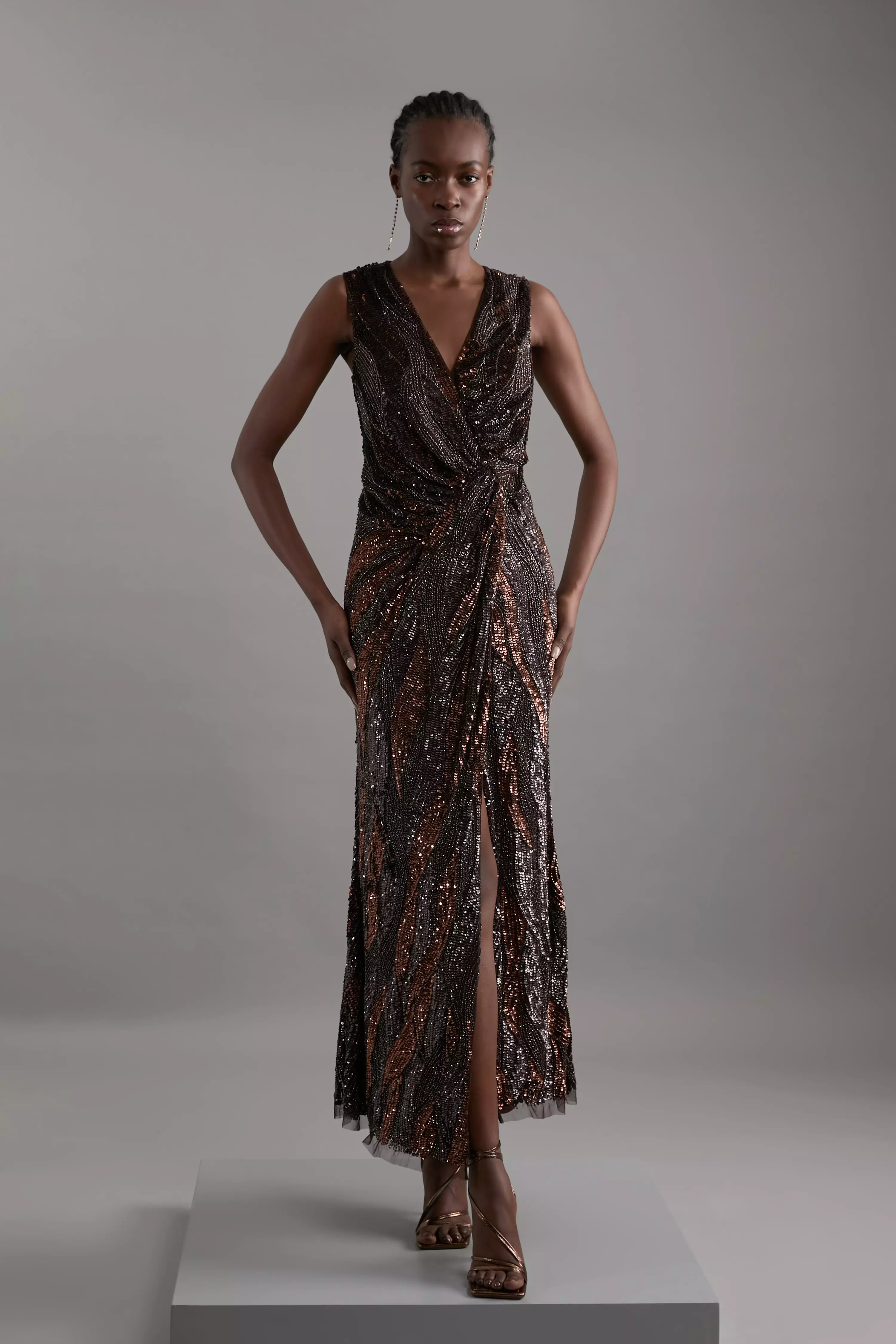 Embellished Plunge Beaded Woven Maxi Dress Karen Millen