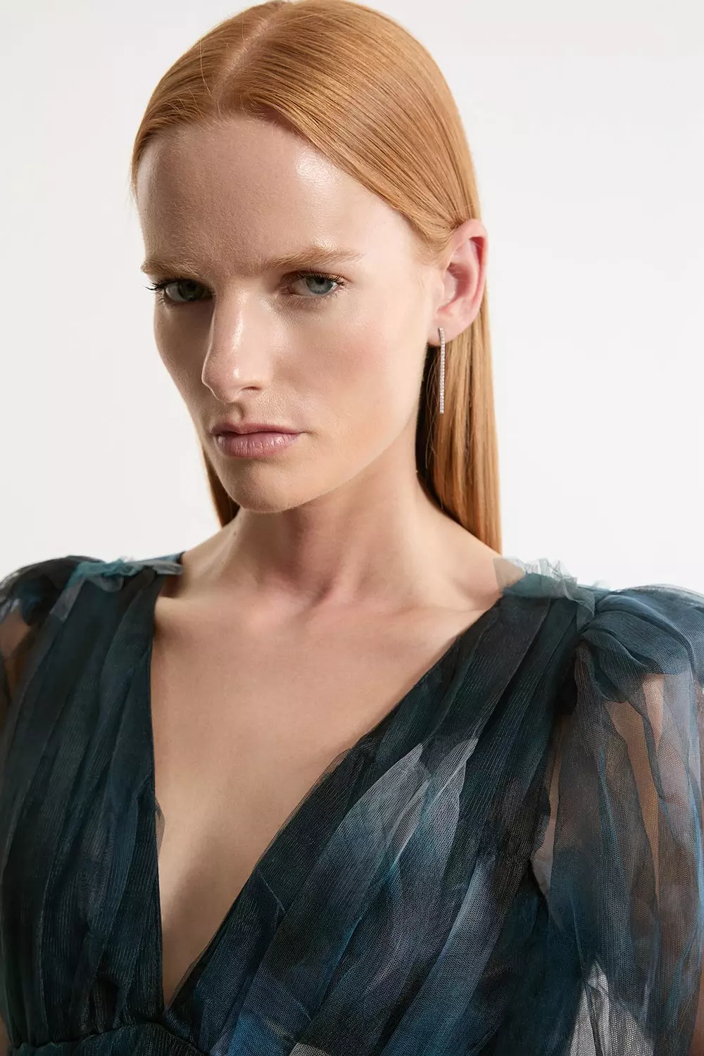 Blurred Floral Tulle Plunge Mini Dress | Karen Millen