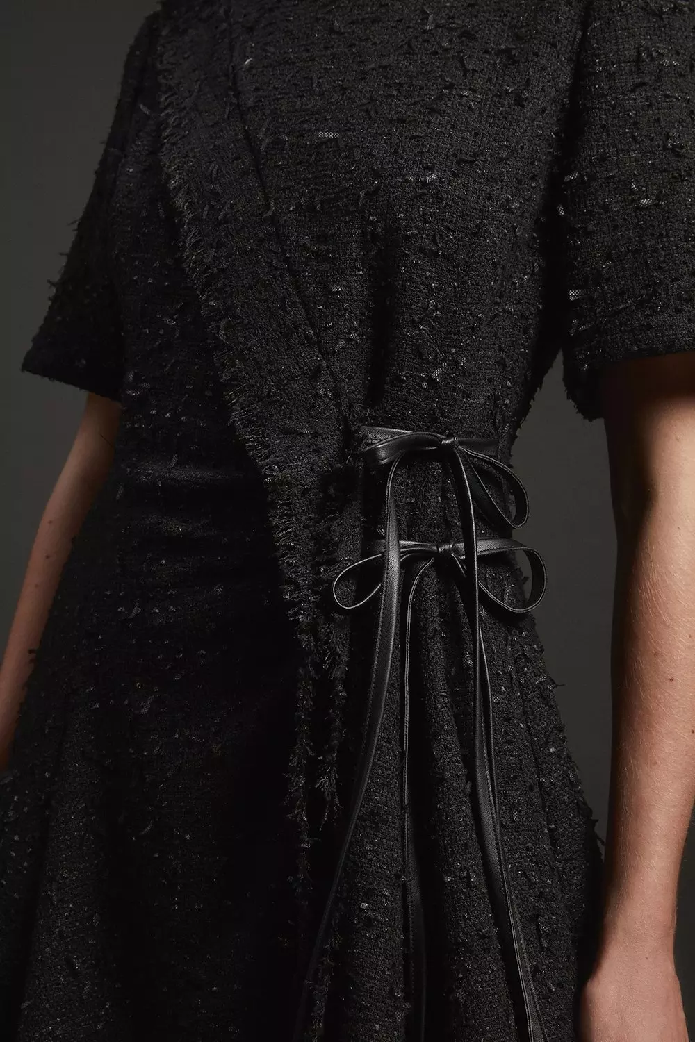 Metallic Boucle Tailored Ruffle Belted Asymmetric Midaxi