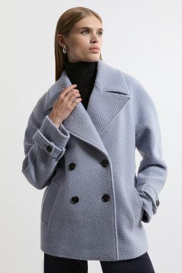 Petite Textured Wool Blend Pea Coat pale blue