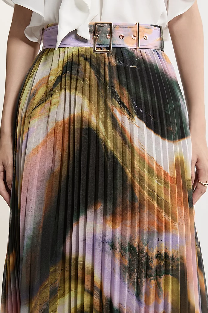 Georgette Belted Pleat Woven Midi Skirt | Karen Millen Georgette Belted Pleat Woven Midi Skirt | Karen Millen