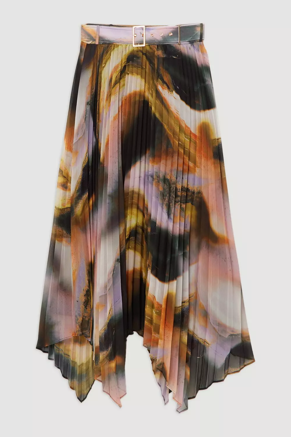 Georgette Belted Pleat Woven Midi Skirt | Karen Millen