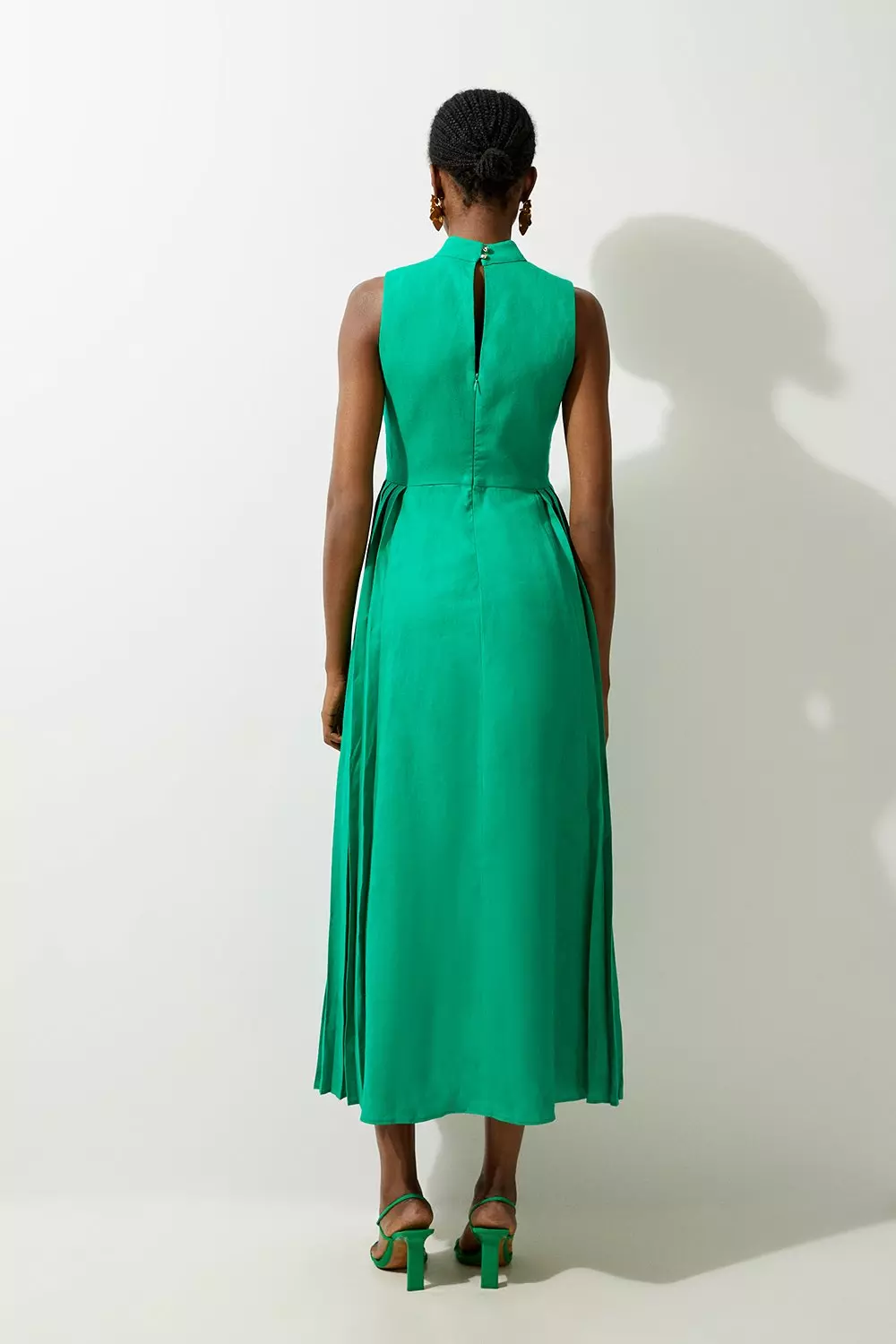Tailored Premium Linen Pleated Panel Midaxi Dress | Karen Millen