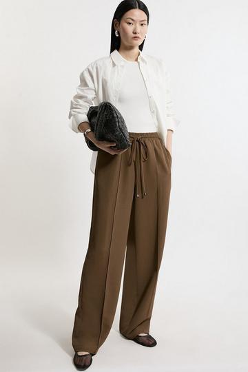 Twill Tie Waist Woven Straight Leg Pants khaki