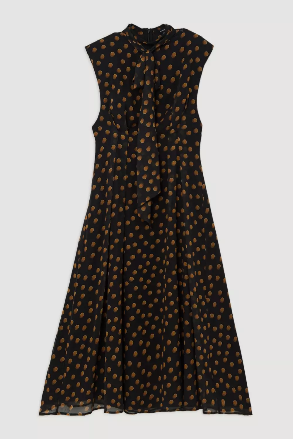 Black Georgette Spot Pintuck Waist Woven Midi Dress alternative image