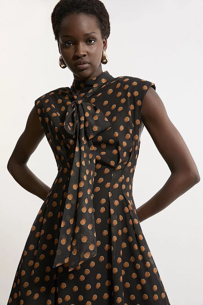 Georgette Spot Pintuck Waist Woven Midi Dress | Karen Millen Georgette Spot Pintuck Waist Woven Midi Dress | Karen Millen