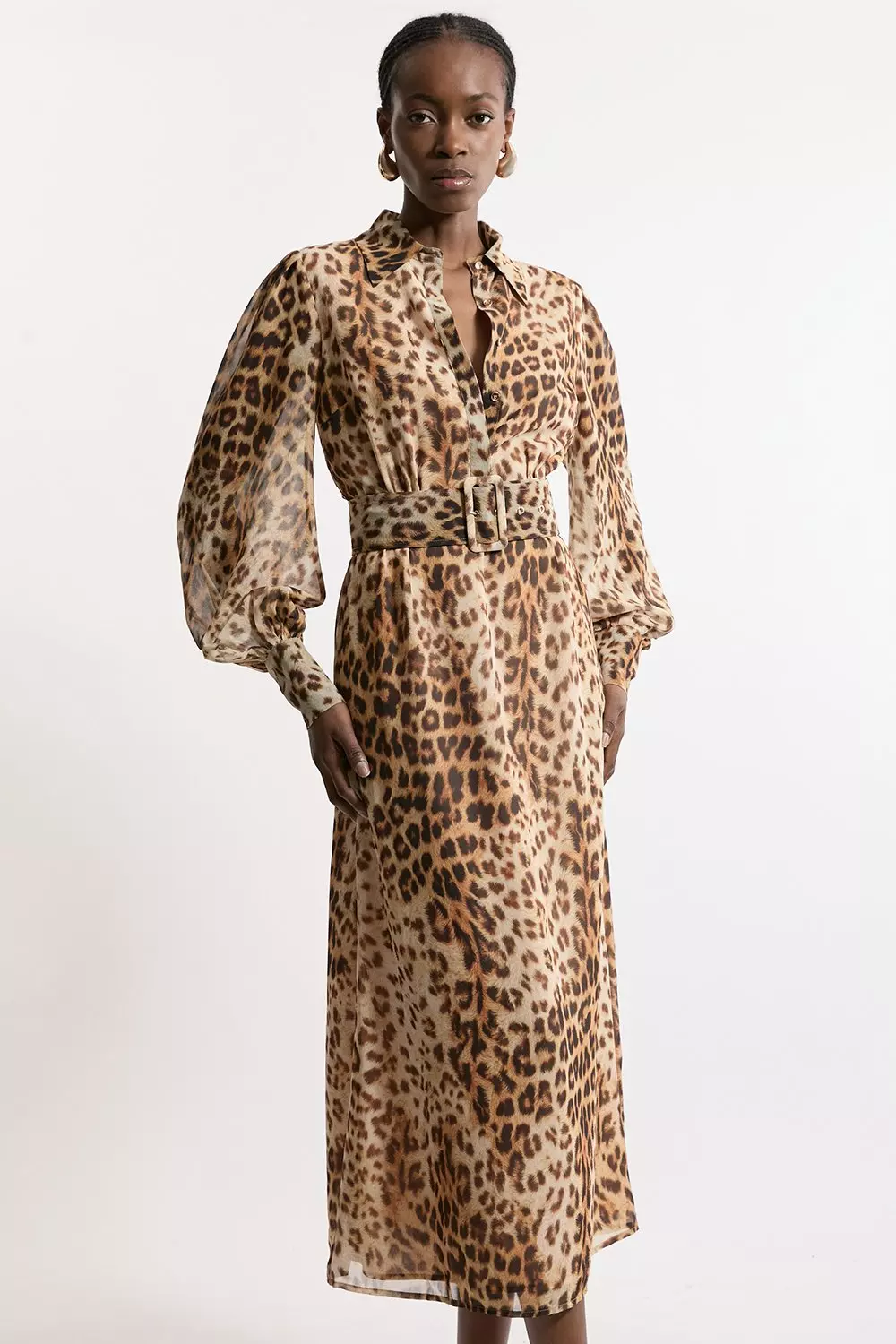 Khaki leopard print shirt dress on sale