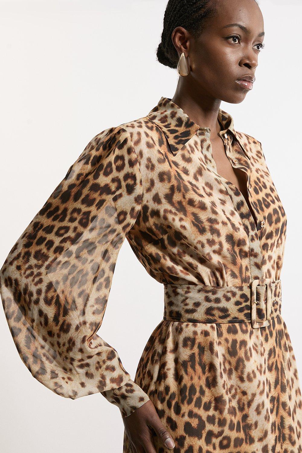 Georgette Belted Leopard Woven Shirt Dress Karen Millen