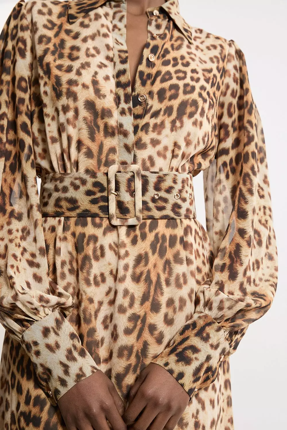 Georgette Belted Leopard Woven Shirt Dress Karen Millen