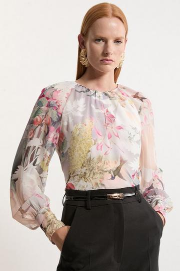 Georgette Floral Balloon Sleeve Woven Blouse floral