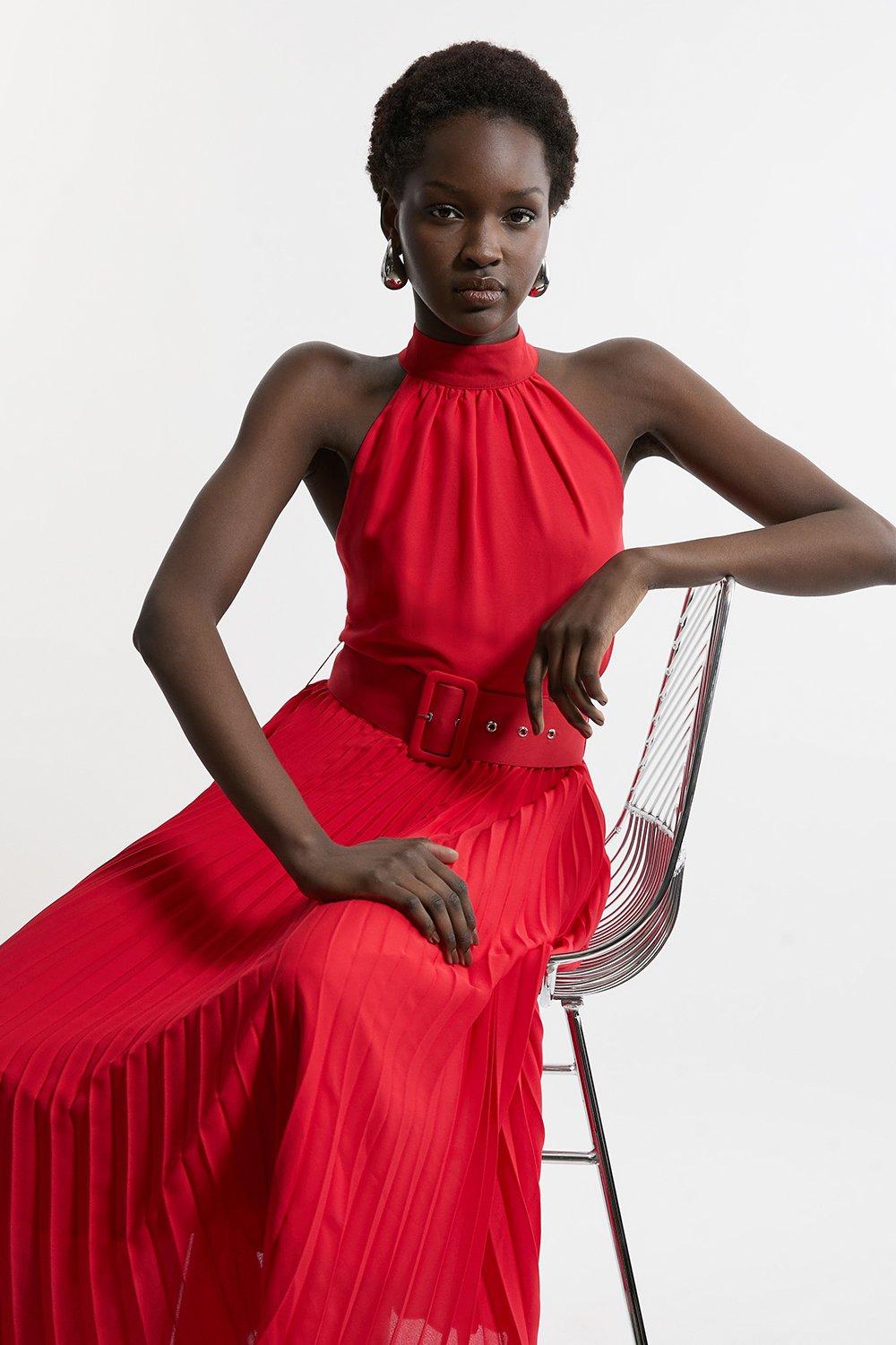 【新品タグ付き】AMERI BELTED TUCK PLEATS DRESS Ameri（アメリ）の「BELTED TUCK PLEATS DRESS（ワンピース